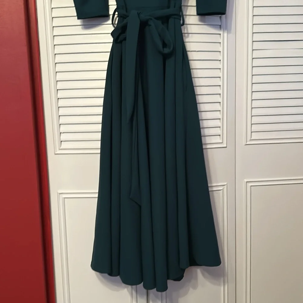 WomenGreen Rubi fit & flare long retro colonial modest Maxi Dress sz S 3/4 sleev